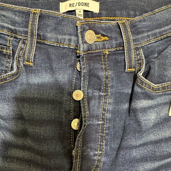 Re/Done Womens Size 27 Deep Faded Blue High Rise Stovepipe Jean Comfort Stretch - Picture 9 of 10